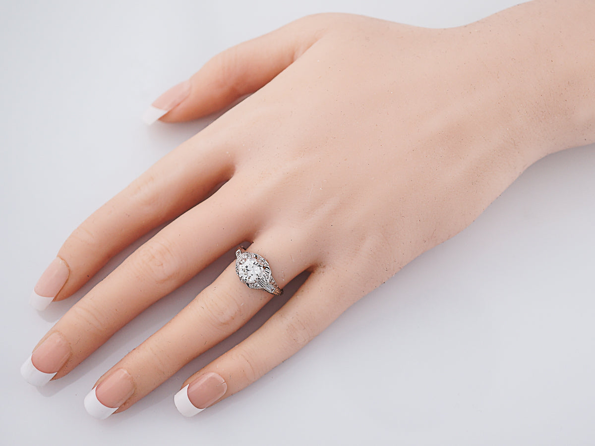 Antique Engagement Ring Art Deco .68 Old European Cut Diamond in 18K White Gold