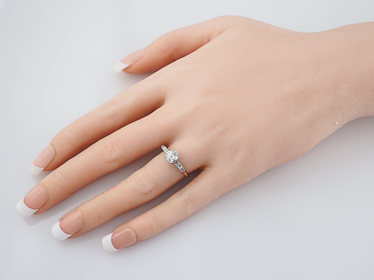 Antique Engagement Ring Art Deco .75 Round Brilliant & French Cut Diamonds in Platinum