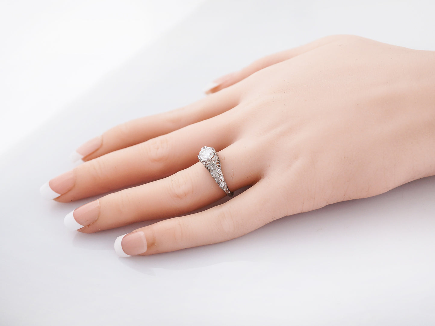 Antique Engagement Ring Art Deco .94 Transitional Cut Diamond in Platinum