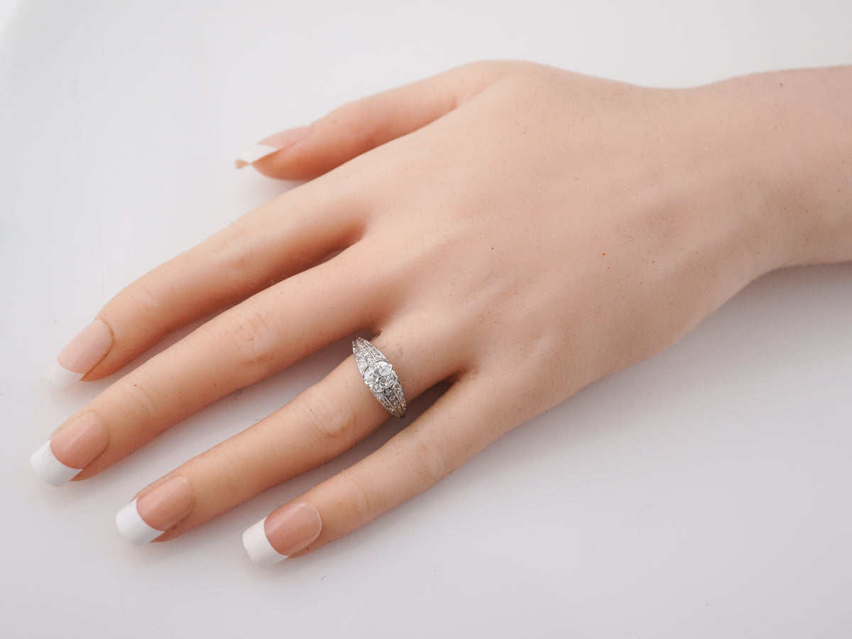 1 Carat Antique Cushion Cut Diamond Art Deco Engagement Ring