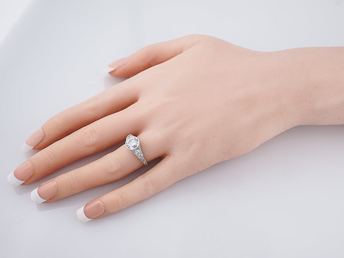 Antique Engagement Ring Art Deco 1.42 Round Brilliant Cut Diamond in Platinum