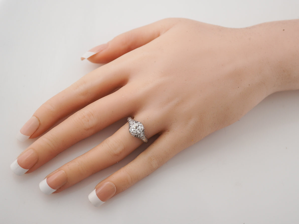 Filigree Diamond Solitaire Engagement Ring 1920's