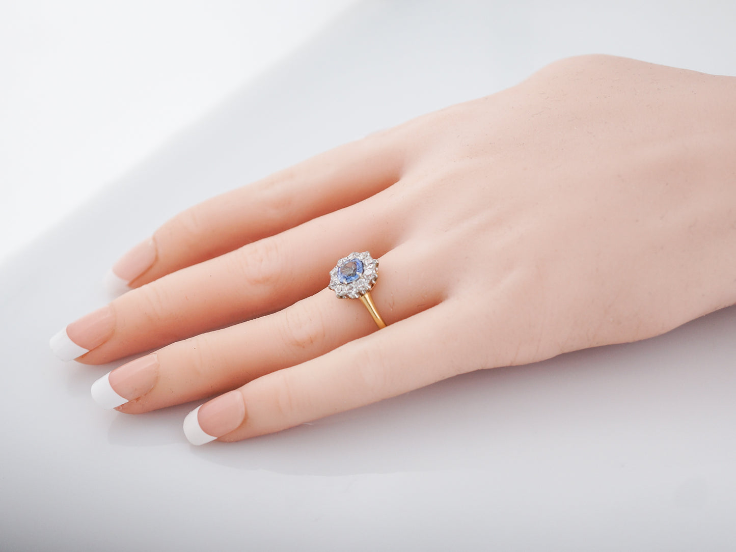 Antique Engagement Ring Edwardian .90 Round Cut Sapphire in 14k Yellow Gold & Platinum