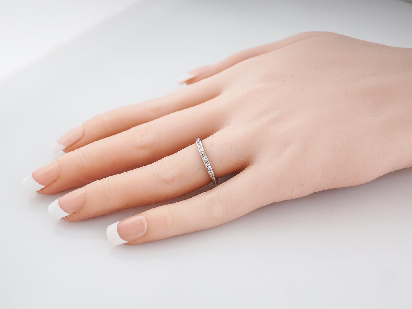 Antique Eternity Wedding Band Art Deco .66 Step & French Cut Diamonds in Platinum