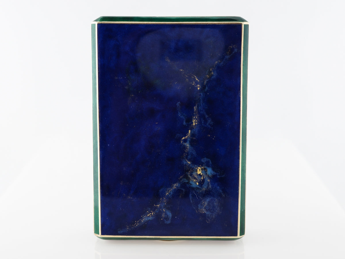 Antique French Cigarette Box w/ Diamonds, Jadeite & Lapis