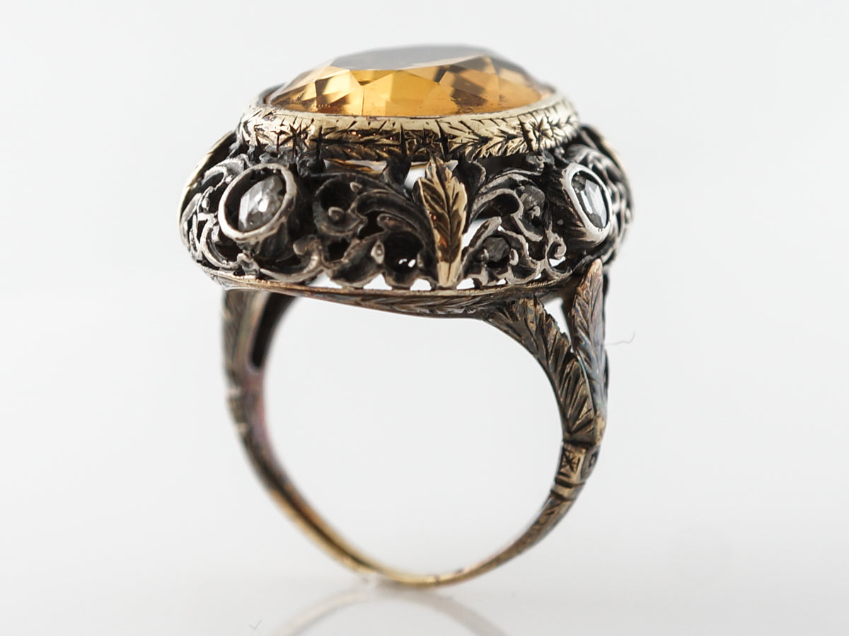 Antique Georgian Citrine & Diamond Ring in Yellow Gold & Silver