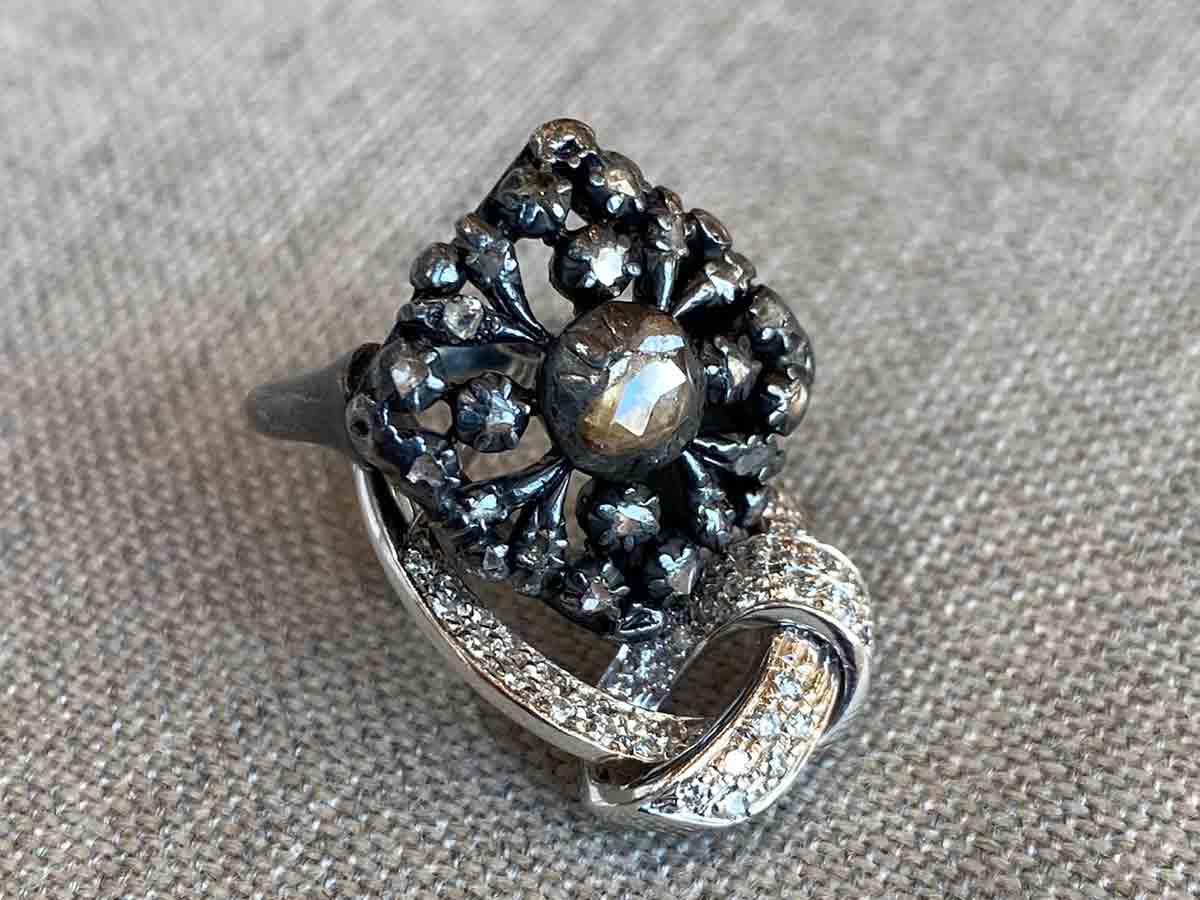 Antique Georgian Diamond Ring in Oxidized Sterling Silver