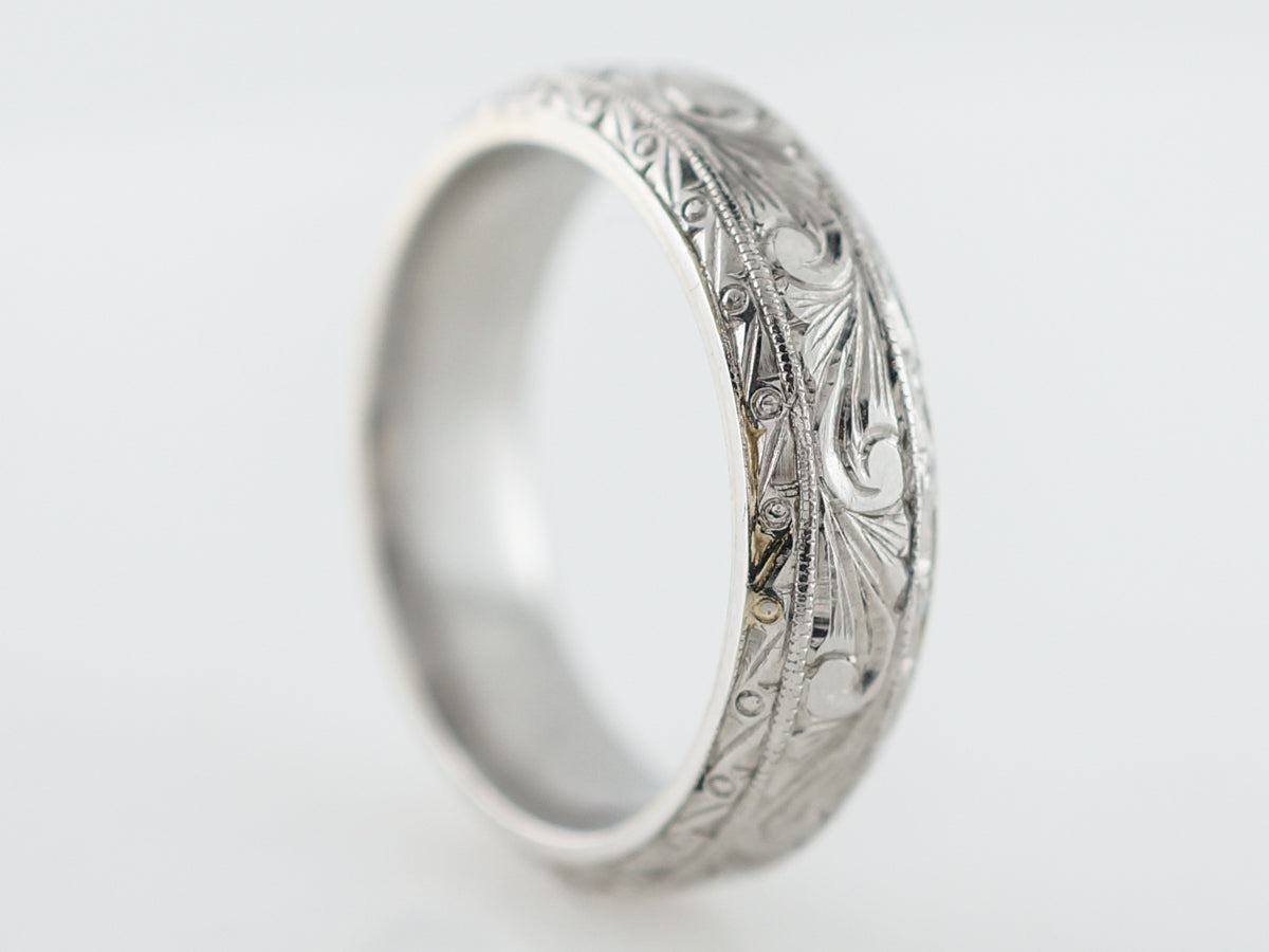 Men's Antique Wedding Band Engraved Art Deco in Platinum