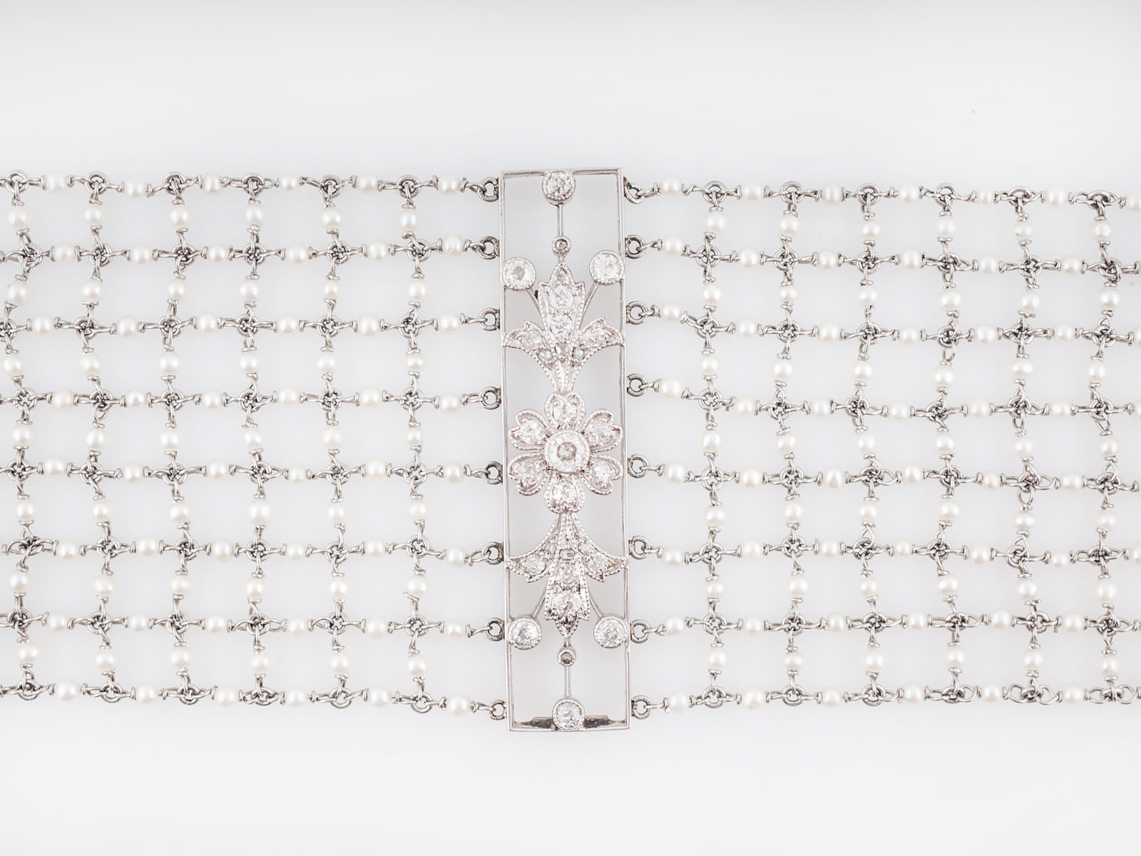 Antique Choker Necklace Edwardian 1.37 Old European Cut Diamonds & Pearls in Platinum