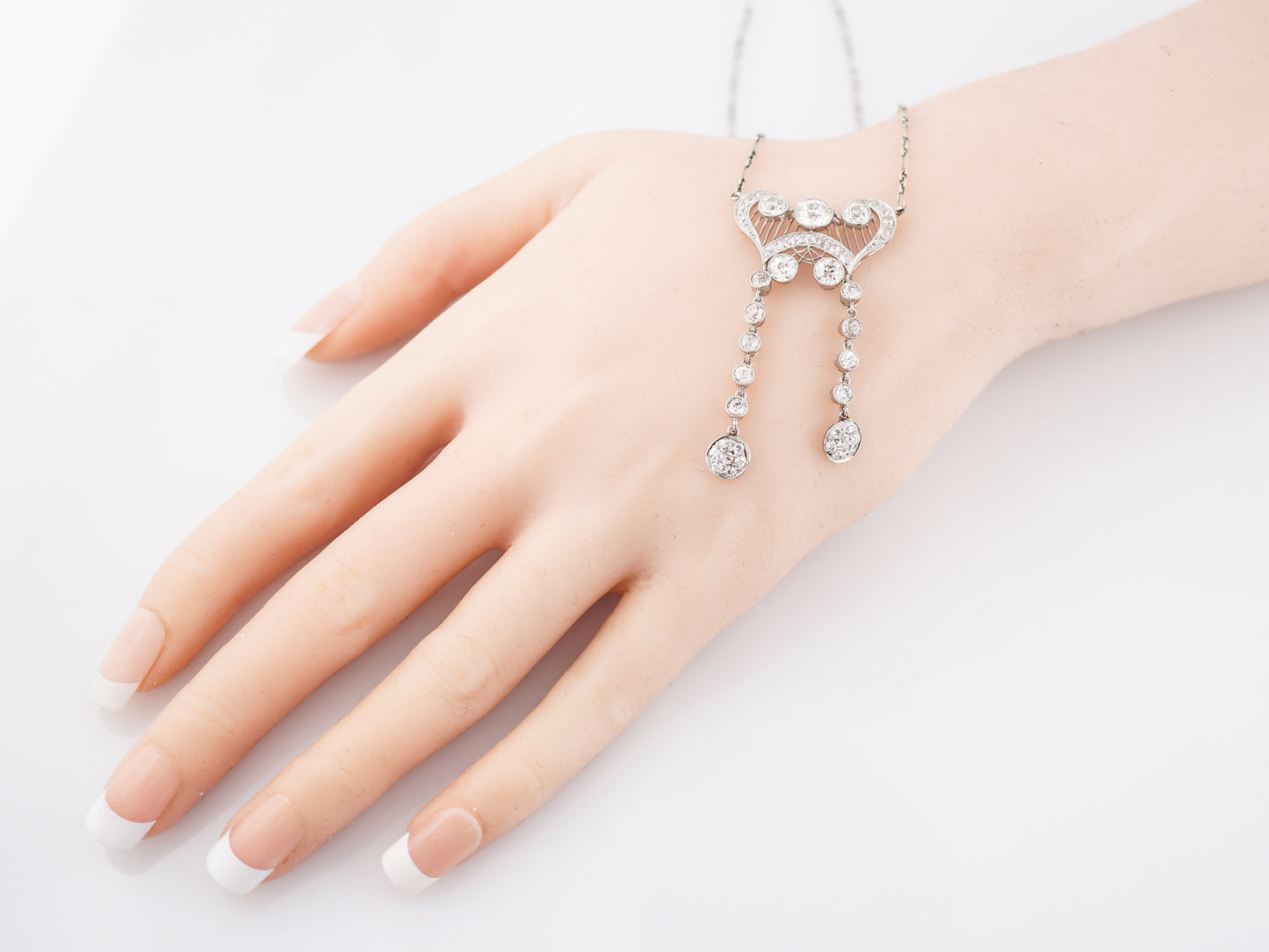 ***RTV***Antique Necklace Art Deco 3.37 carat Old European Cut Diamonds in Platinum