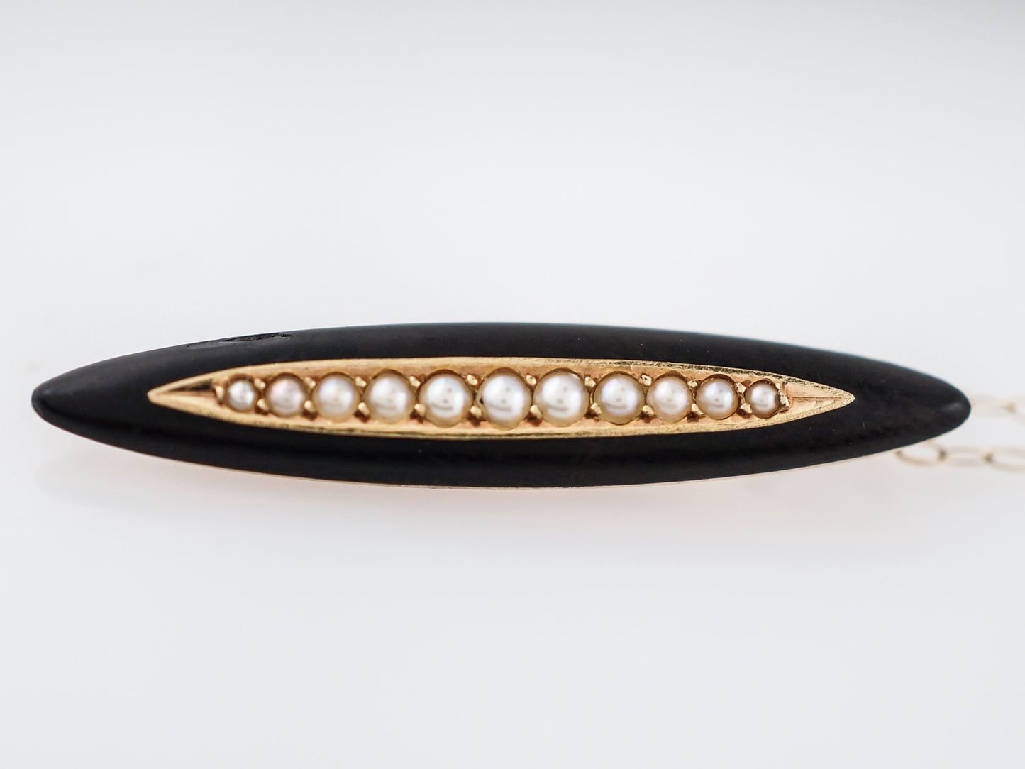 Antique Necklace Victorian Pearl & Onyx in 14k Yellow Gold