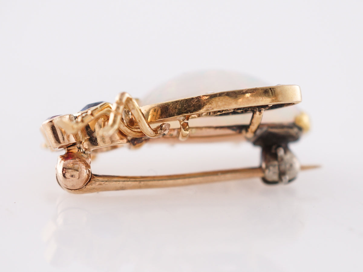 Antique Pin Victorian 1.23 Cabochon Cut Opal in 14k Yellow Gold