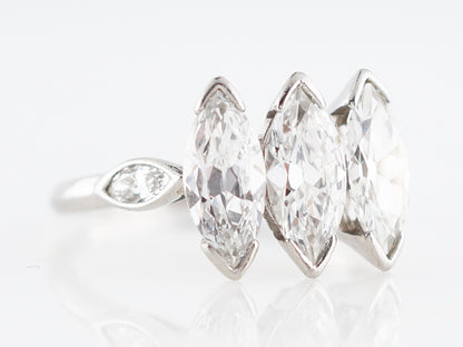 Antique Right Hand Ring Art Deco 2.85 Marquise Cut Diamonds in Platinum