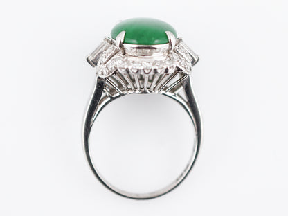 Antique Right Hand Ring Art Deco 5.67 Cabochon Cut Jade in Platinum