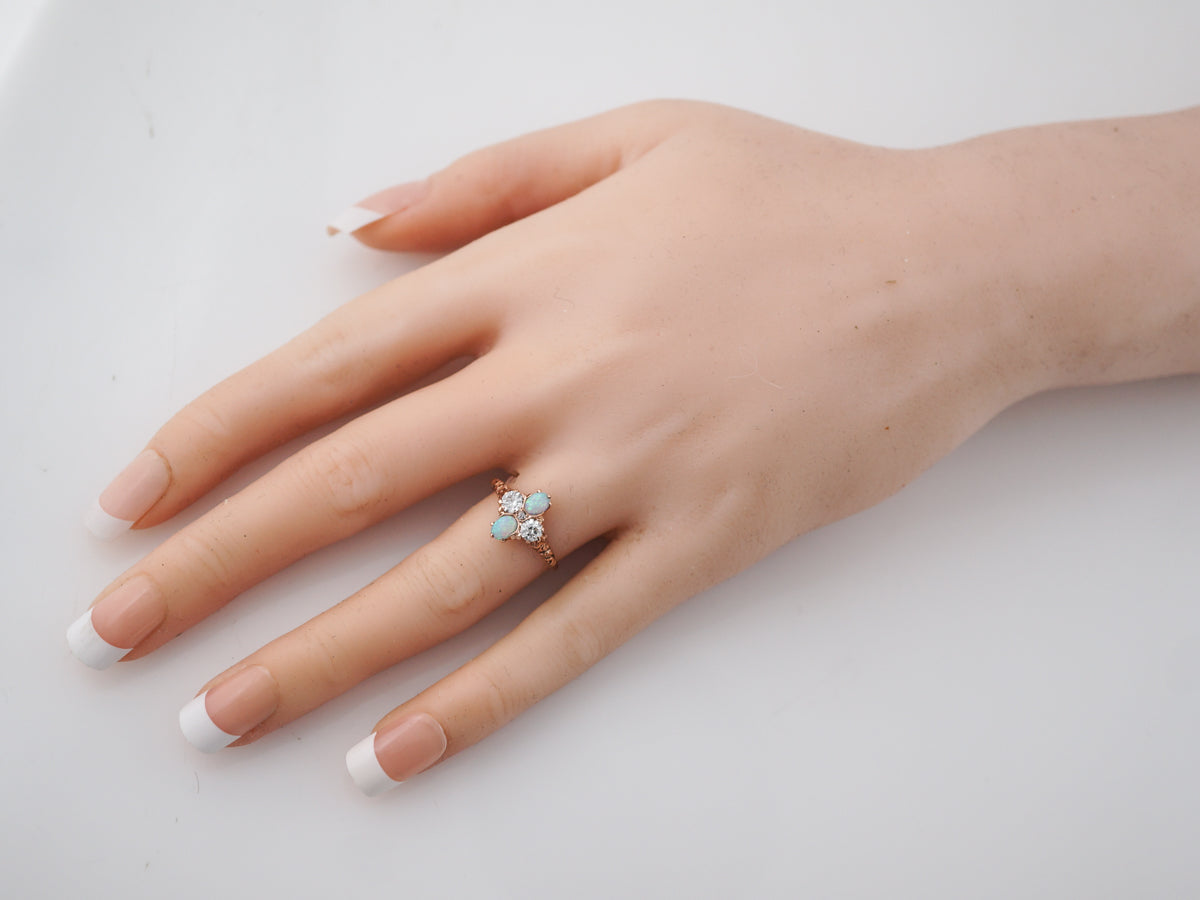 Antique Right Hand Ring Victorian .20 Opal & .34 Diamonds in 14k Rose Gold