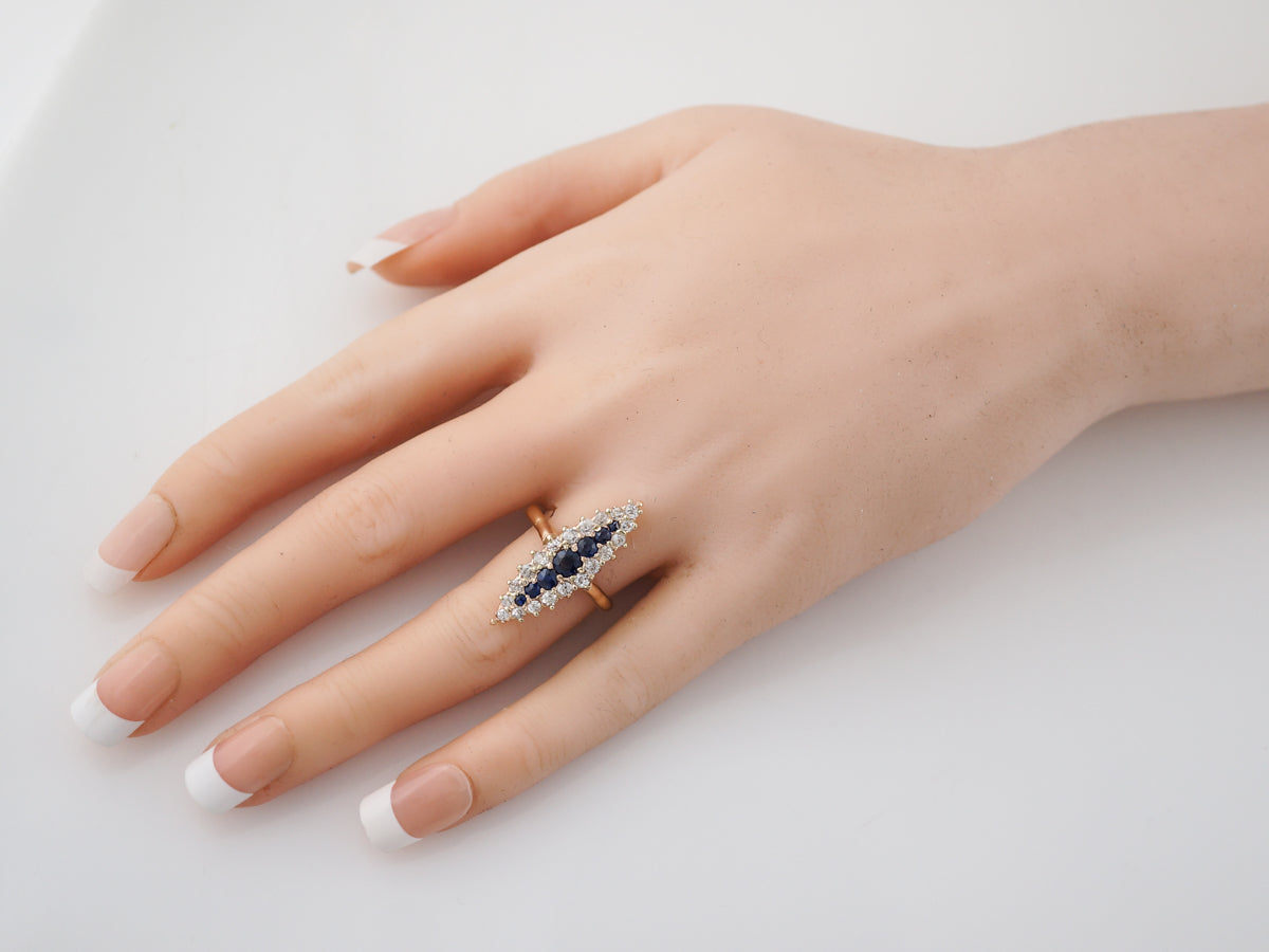 Vintage Right Hand Ring Victorian .60 Old Mine Cut Diamond & Sapphire in 14k Yellow Gold