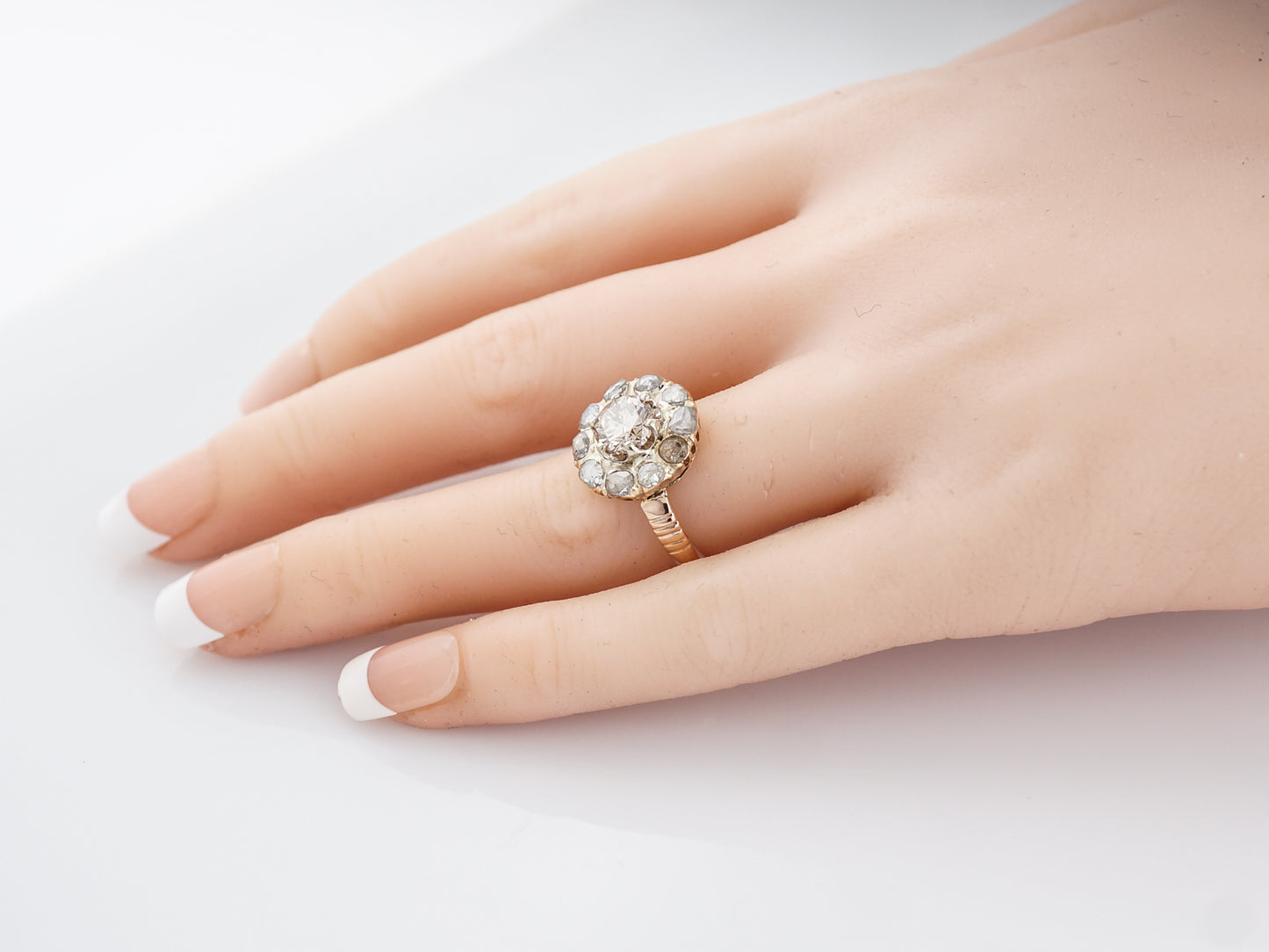 Antique Cocktail Ring Victorian 1.03 Round Brilliant Cut Diamond in 10k Yellow Gold