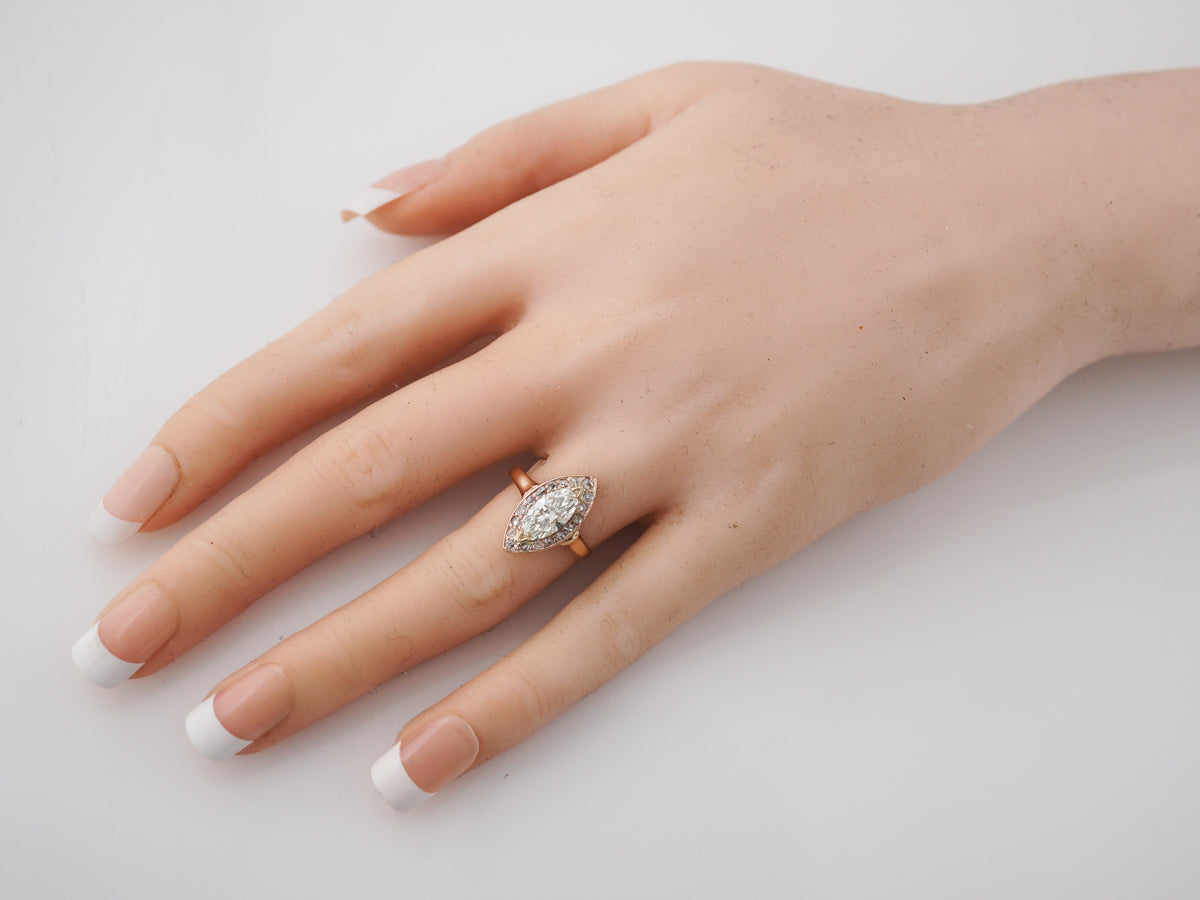 Vintage Engagement Ring Victorian 1.11 Marquise Cut Diamond in 14k Rose Gold
