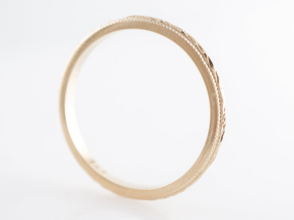 Antique Style Chevron Engraved Wedding Band in 14k