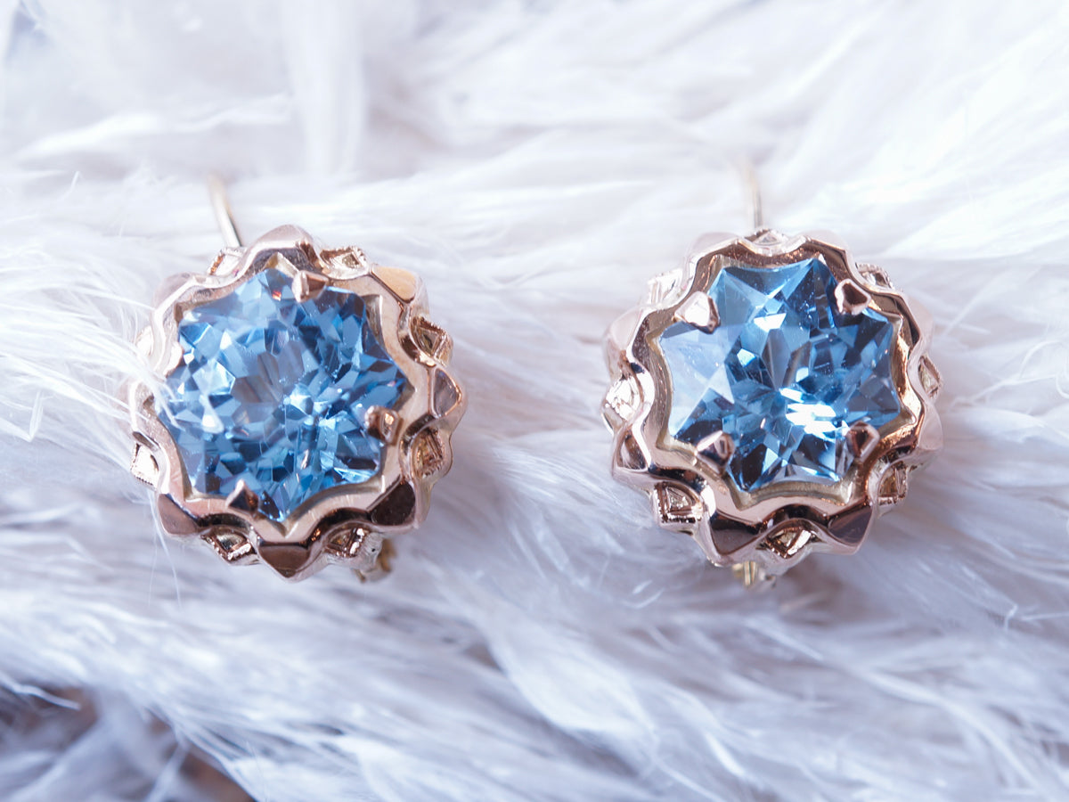 Antique Victorian Aquamarine Earrings in 18k Yellow Gold