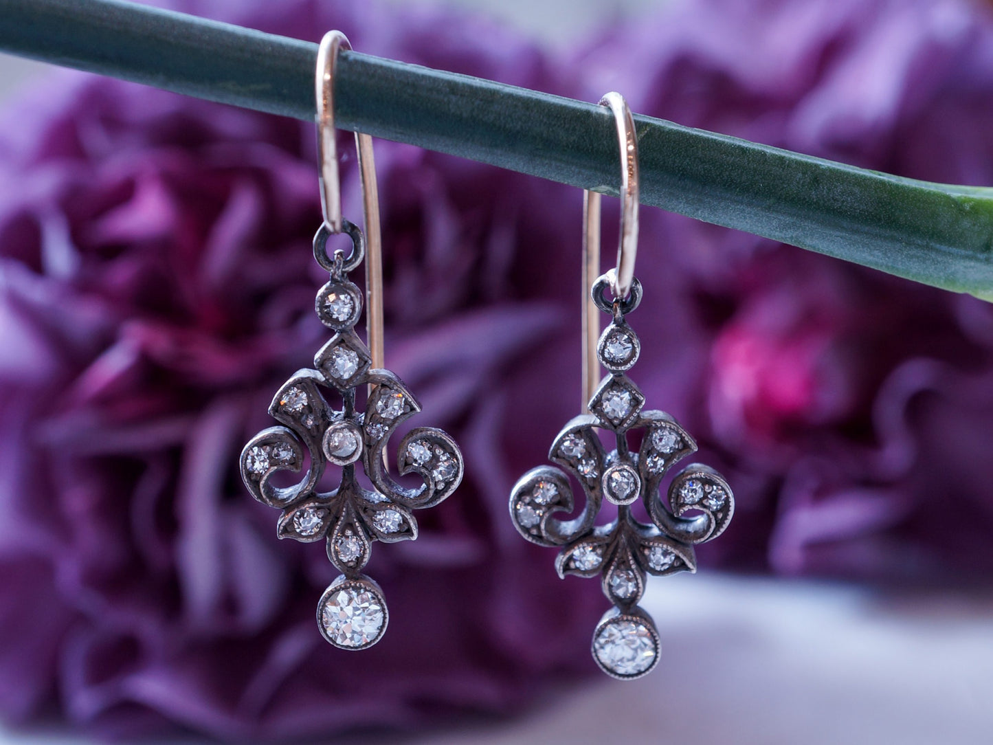 Antique Victorian Diamond Earrings in Gold & Silver