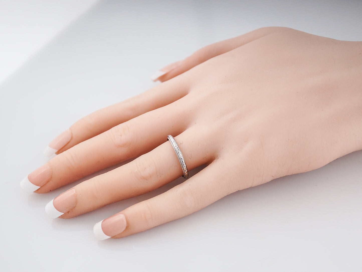 Antique Wedding Band Art Deco Belais Brothers Orange Blossom in 18k White Gold