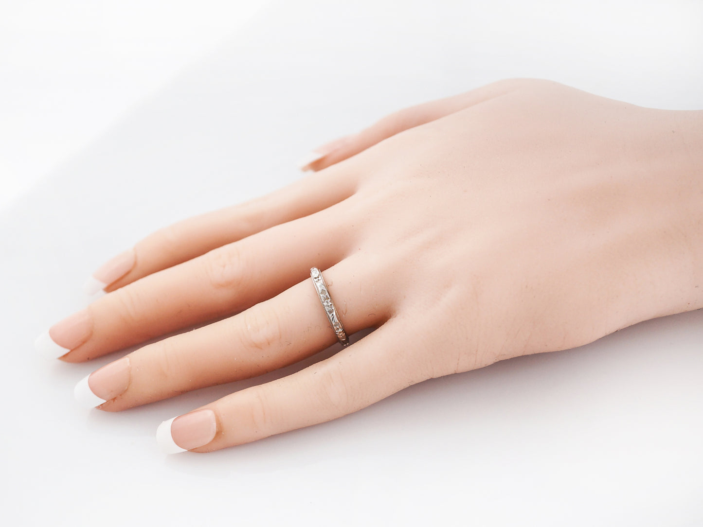 Antique Wedding Band Art Deco Orange Blossom in 14k White Gold