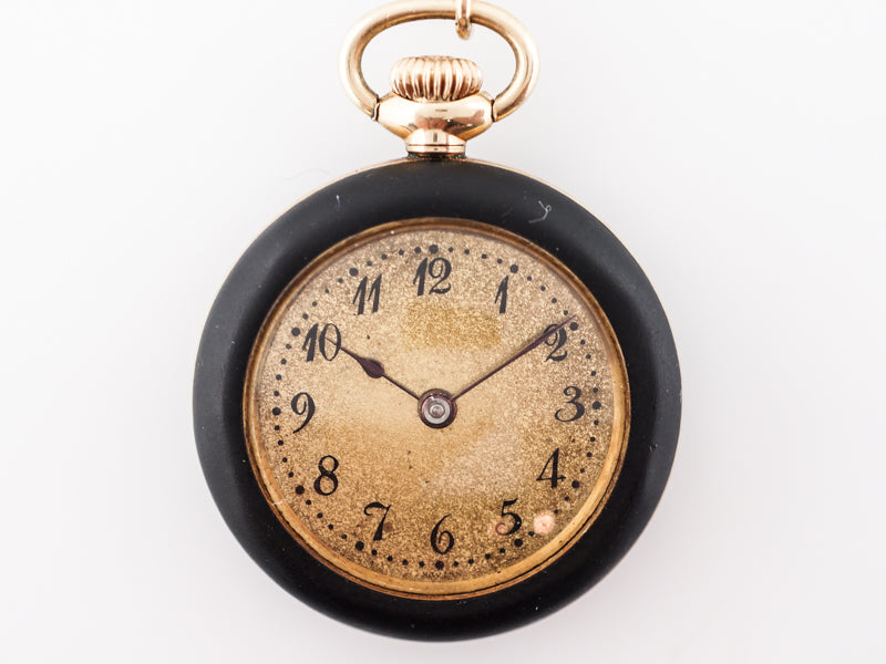 Antique Pocket Watch Art Deco Gutta Percha 14k Yellow Gold