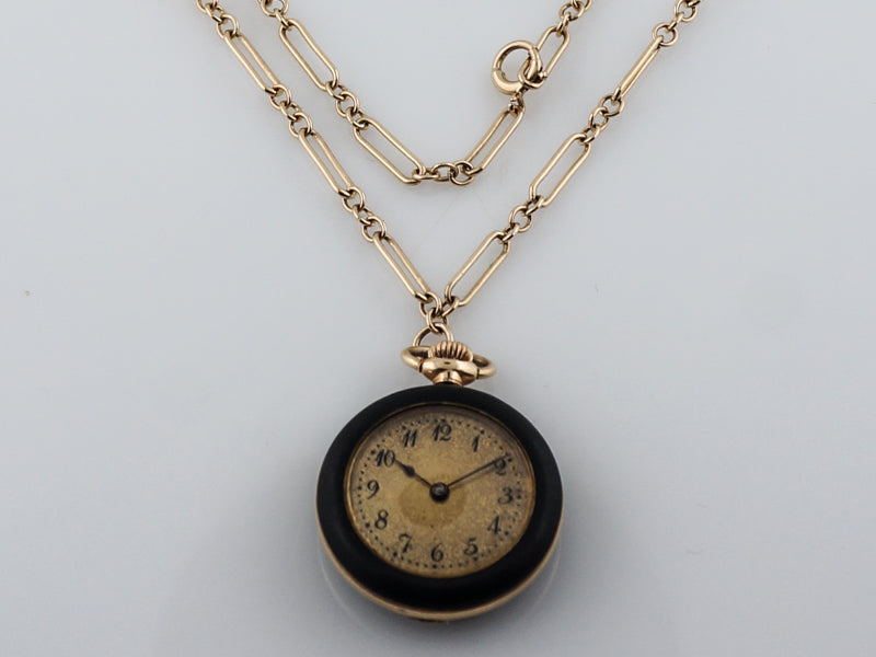Antique Pocket Watch Art Deco Gutta Percha & 14k Yellow Gold