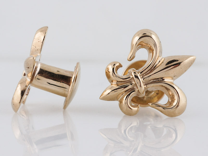 Antique Victorian Fleur De Lis Cufflinks in 14k Yellow Gold