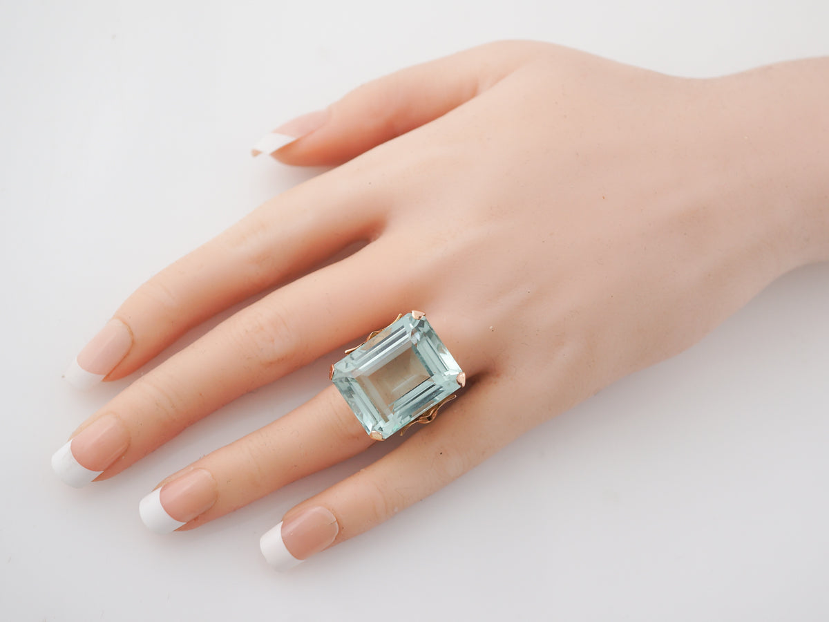 Retro Aquamarine Cocktail Ring 41 Carats in Rose Gold