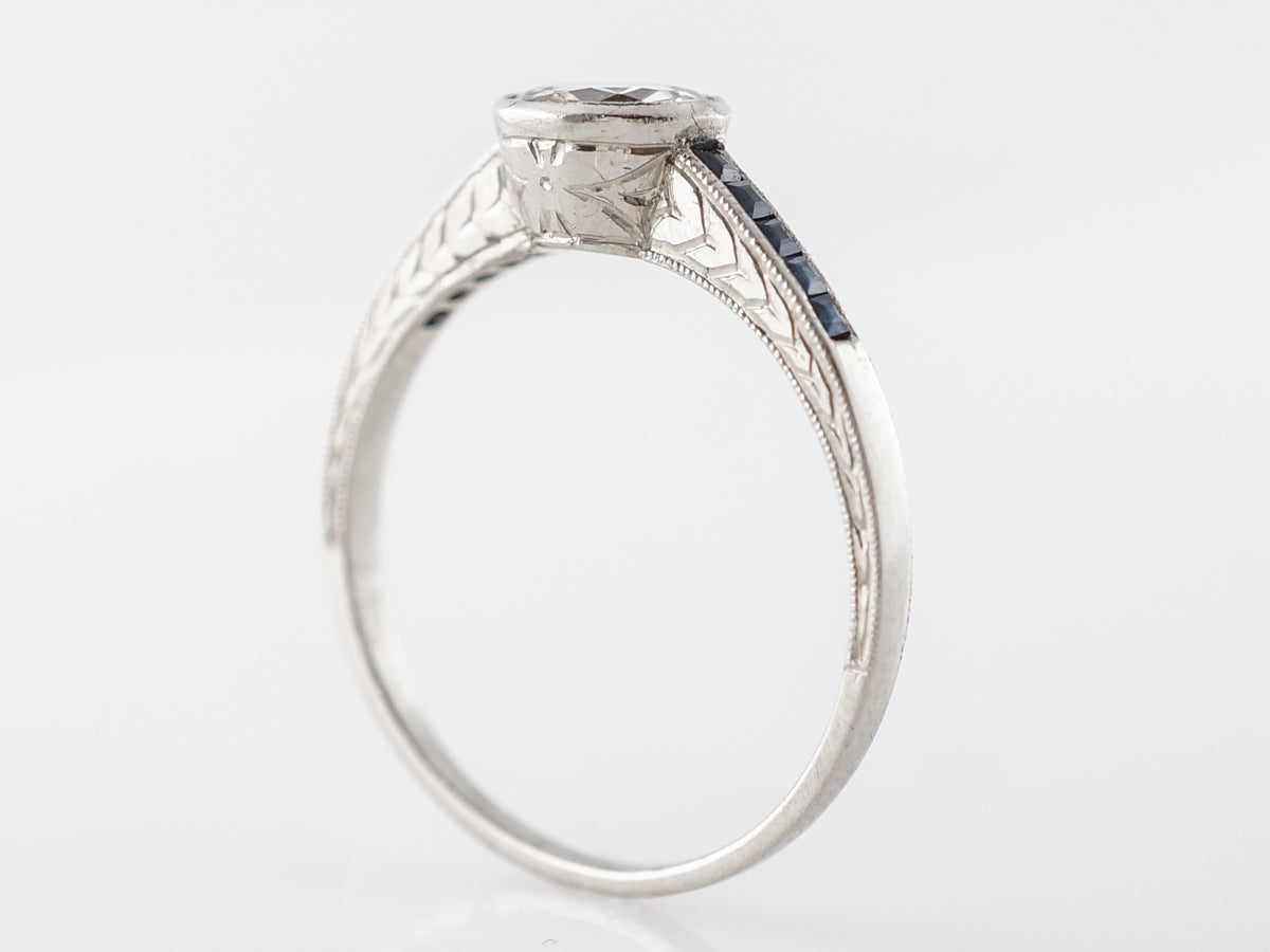 Vintage European Cut Diamond Engagement Ring w/ Sapphire Accents