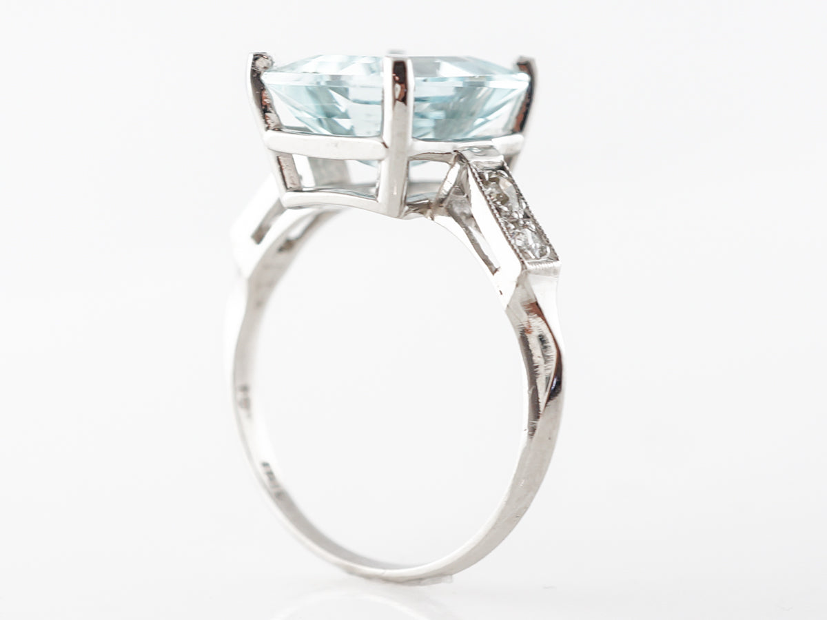 Deco Emerald Cut Aquamarine & Diamond Ring in Platinum