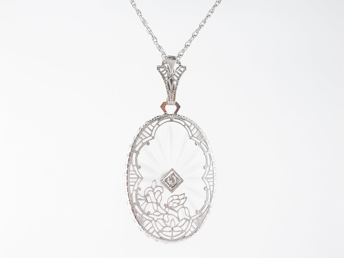 Deco Camphor Glass Pendant in 14k White Gold