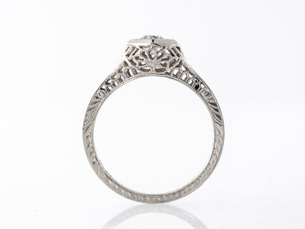 Deco Solitaire Filigree Engagement Ring in White Gold