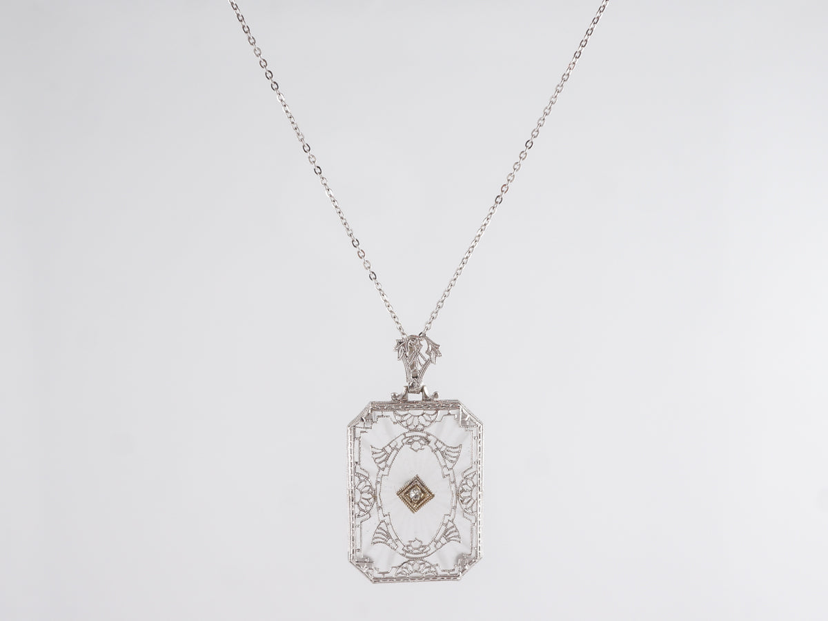 Filigree Art Deco Necklace w/ Single Cut Diamond