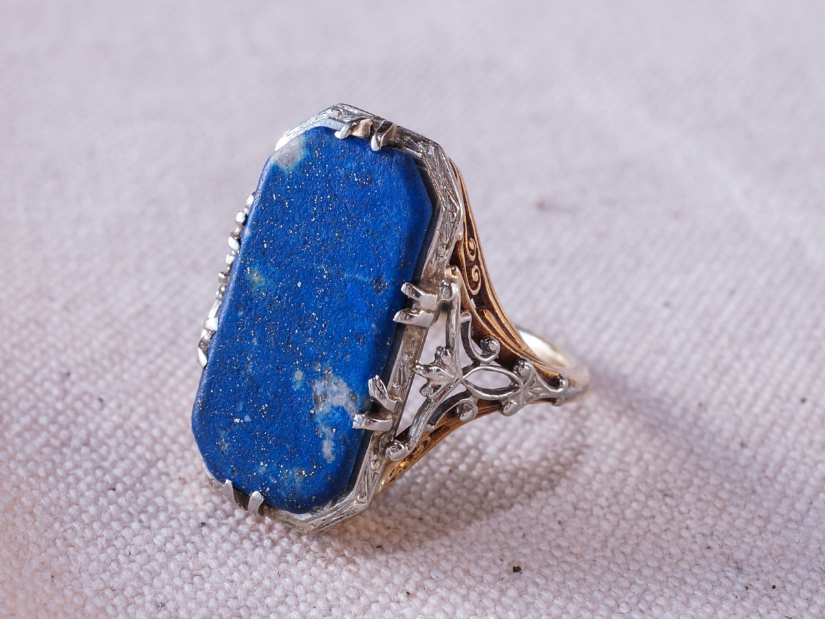 Art Deco Lapis Lazuli Ring in Yellow & White Gold