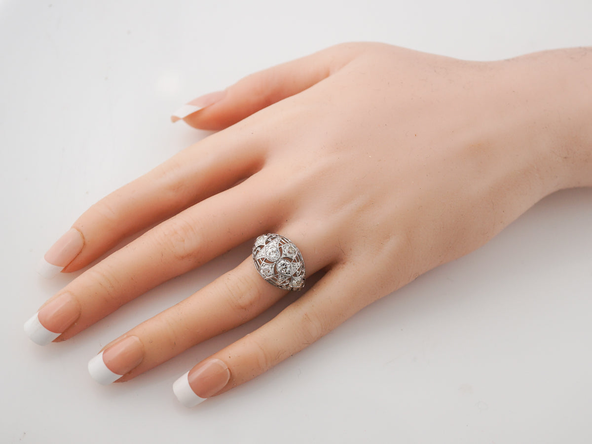 Old European Diamond & Filigree Cocktail Ring in 14k