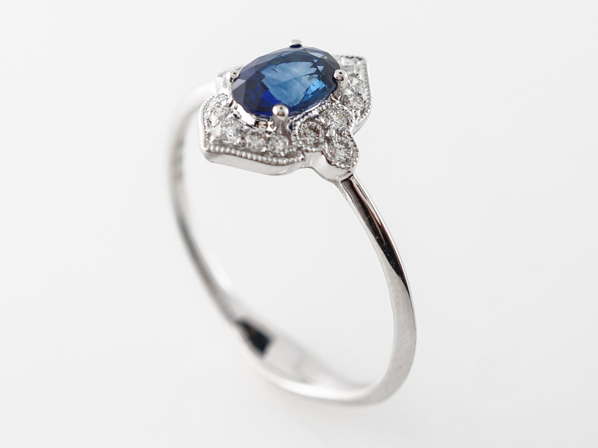 Art Deco Style Oval Sapphire Engagement Ring