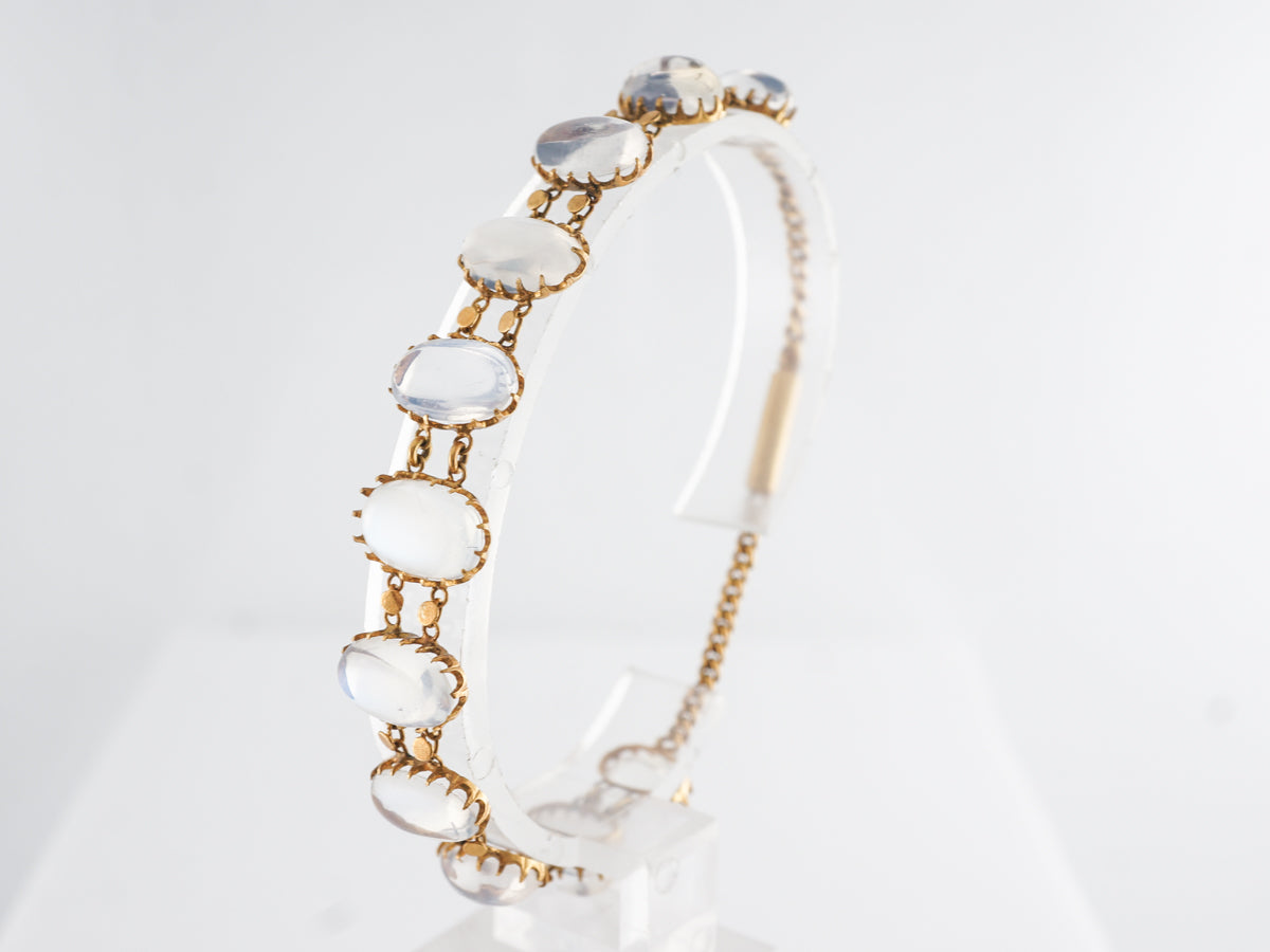 Art Nouveau Cabochon Moonstone Yellow Gold Bracelet in 14k