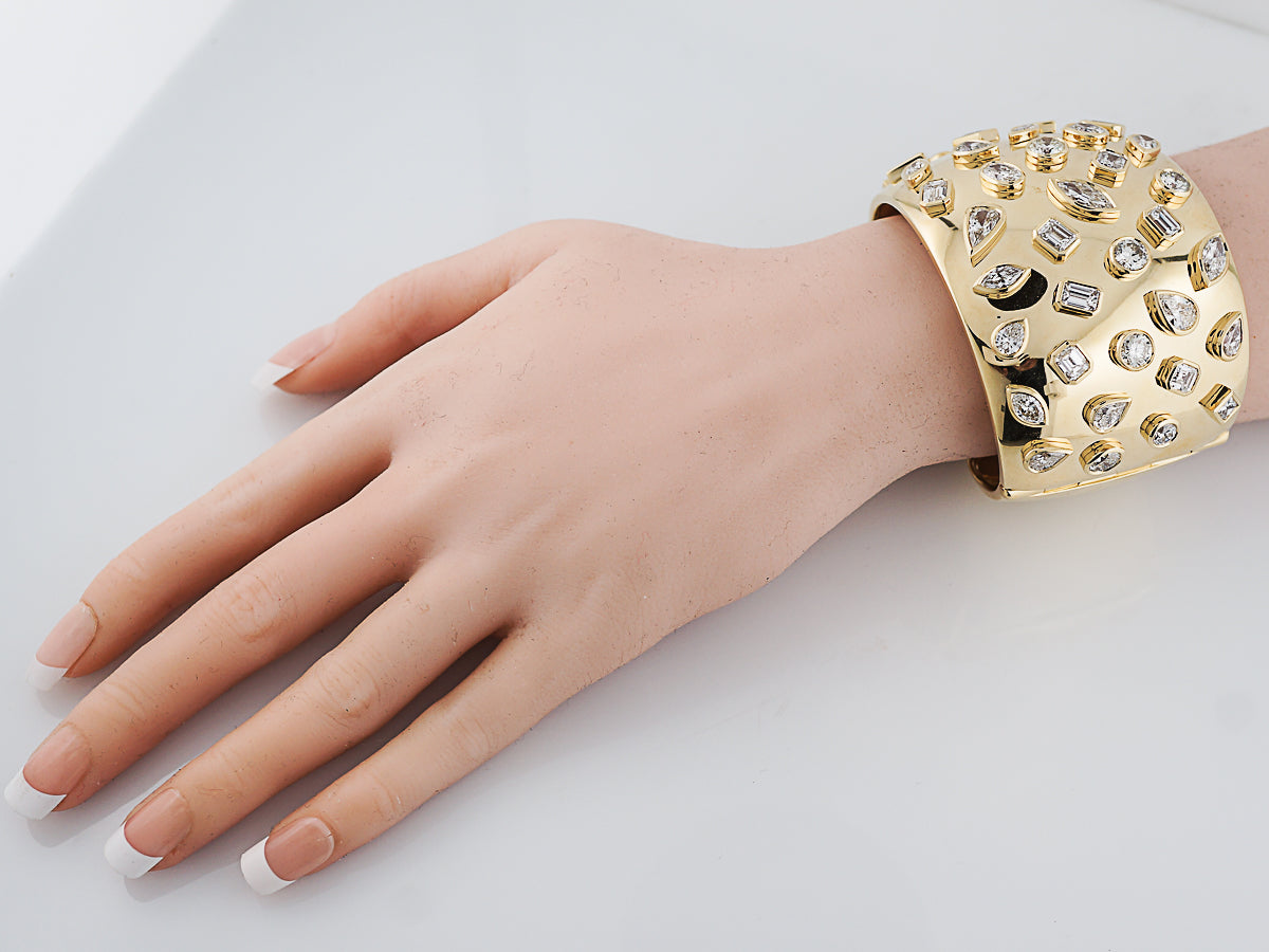 Bangle Bracelet Modern 24.43 Pear, Square, Emerald, Oval, Asscher & Marquee Cut Diamonds in 18K Yellow Gold