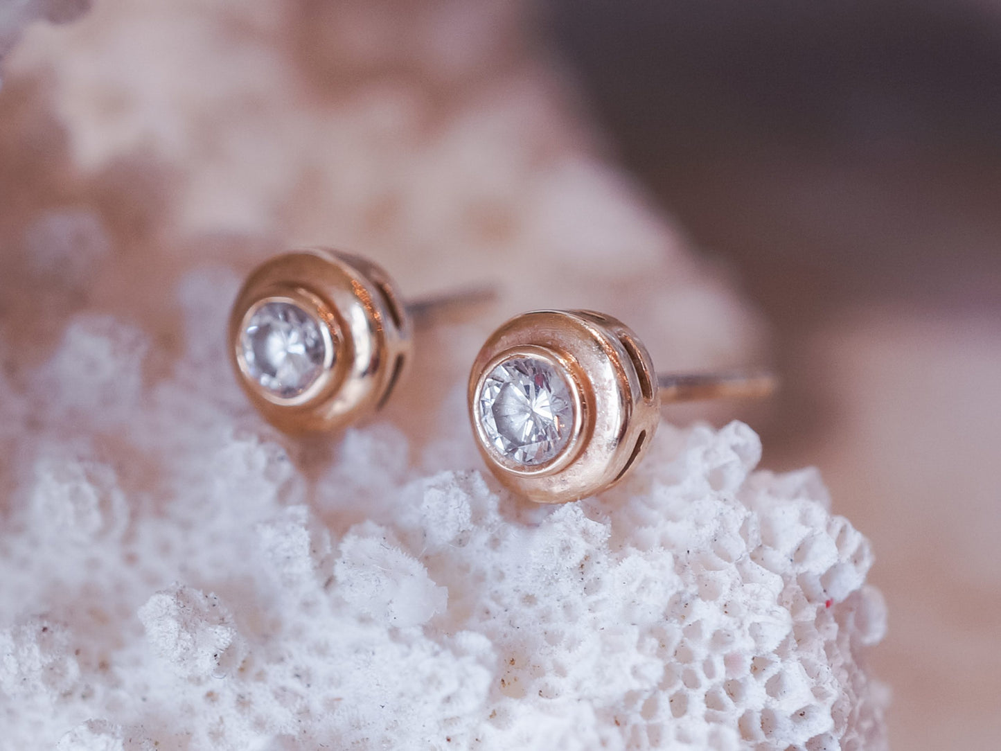 Bezel Diamond Stud Earrings in 14k Yellow Gold