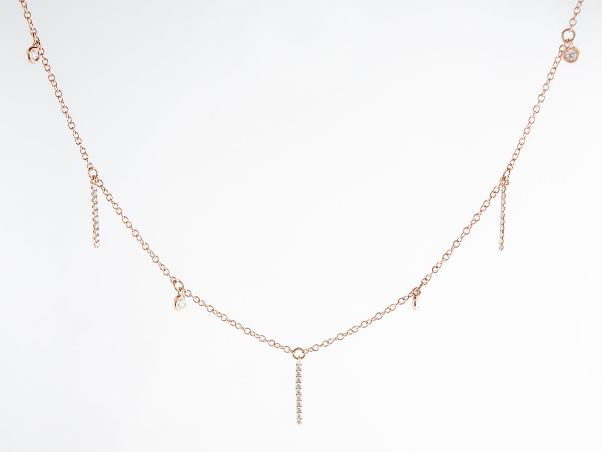 Pave & Bezel Diamond Necklace in 18K Rose Gold