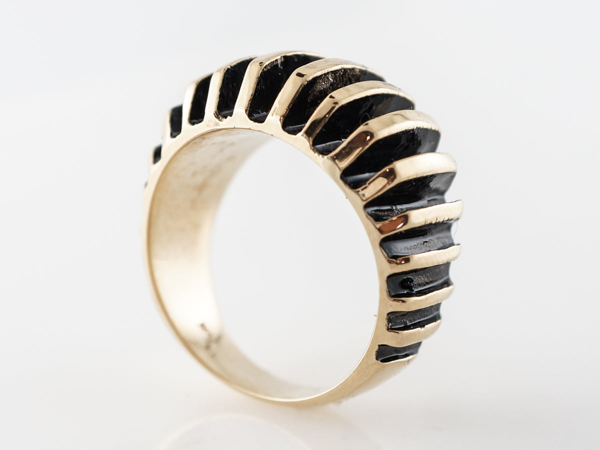 Black Enamel Textured Ring in Yellow Gold