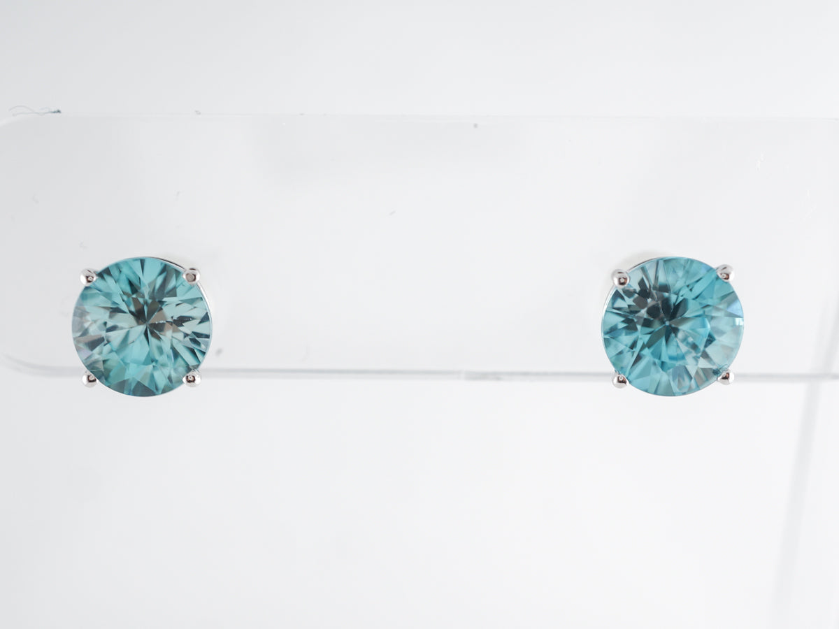 Blue Zircon Stud Earrings in 14k White Gold