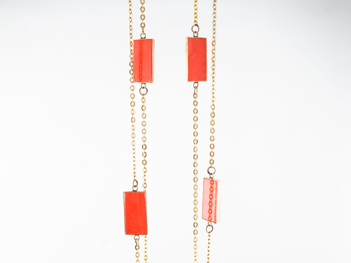 Cabochon Cut Coral Necklace in 14k Yellow Gold