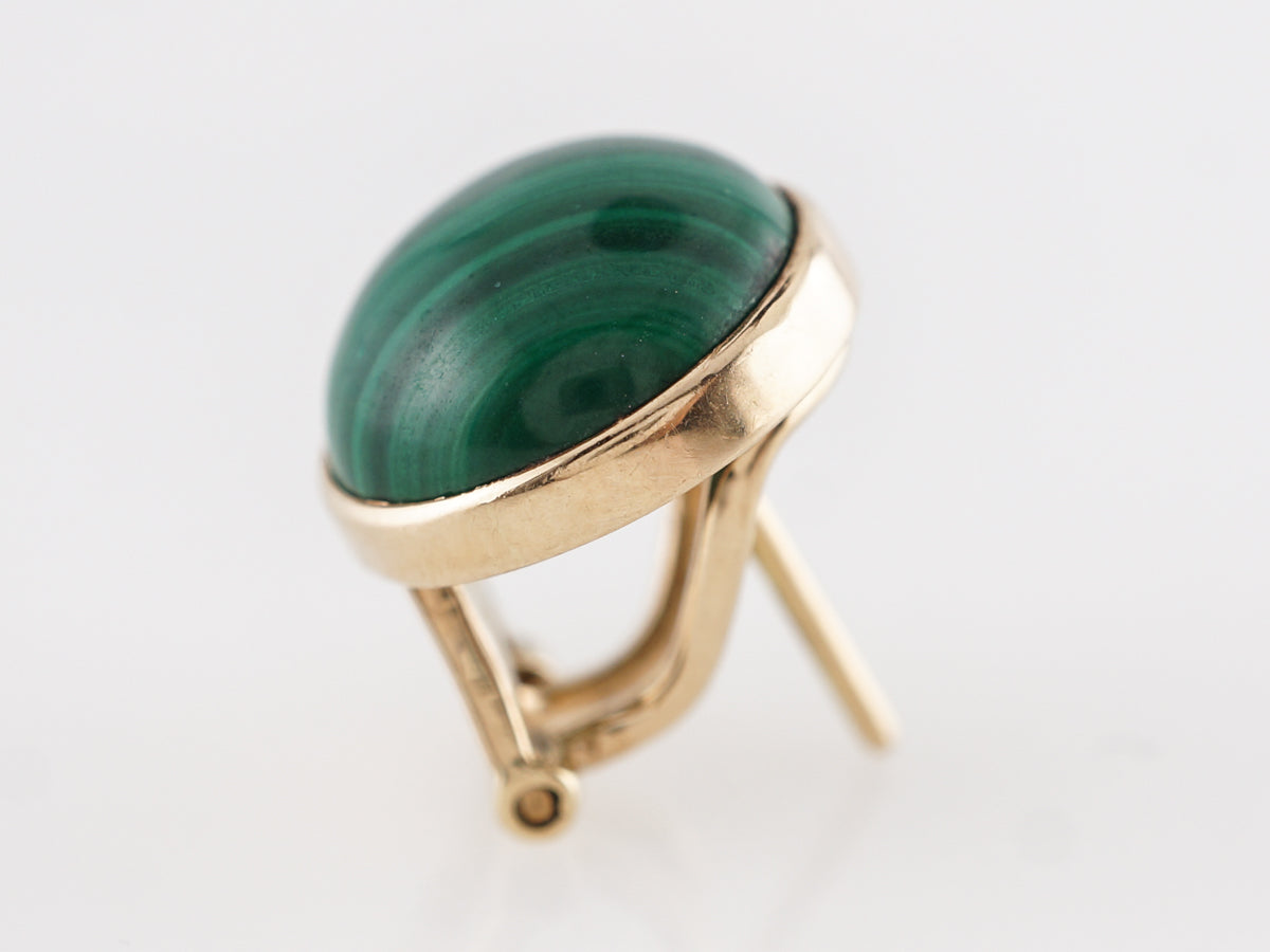 Cabochon Malachite Earring Studs in 14k Yellow Gold