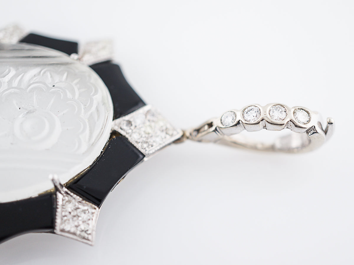 Carved Quartz Pendant Modern .67 Round Brilliant Cut Diamonds in 18K White Gold