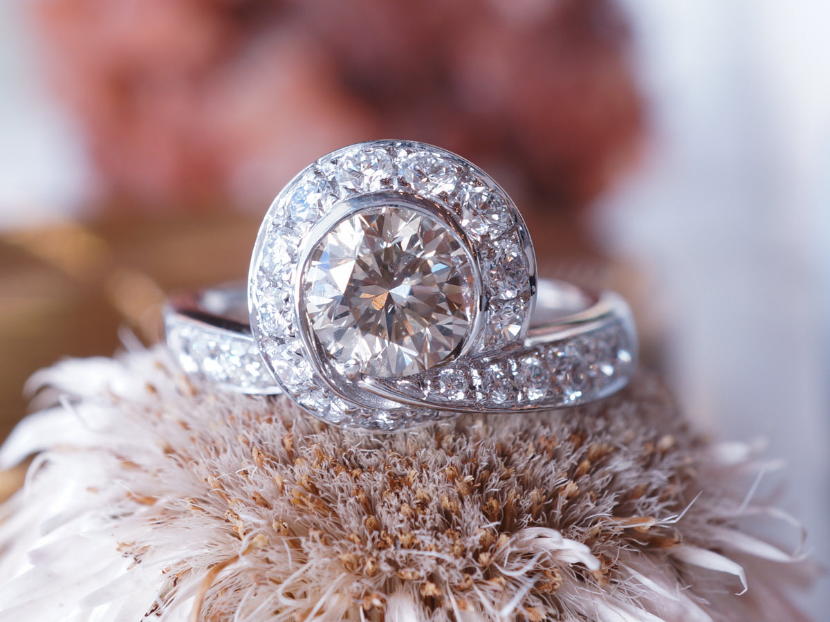 Champagne Diamond Engagement Ring in Platinum