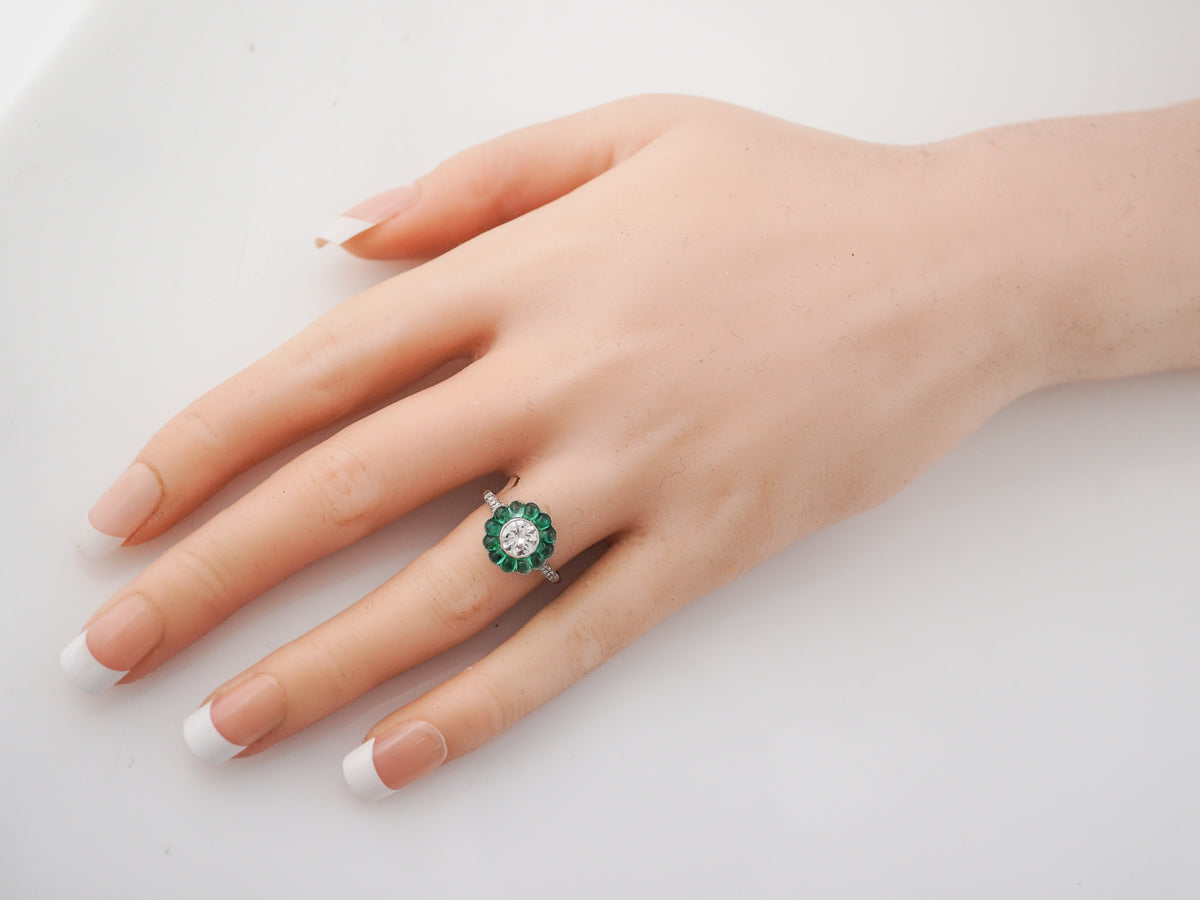 Diamond & Emerald Halo Cocktail Ring in Platinum